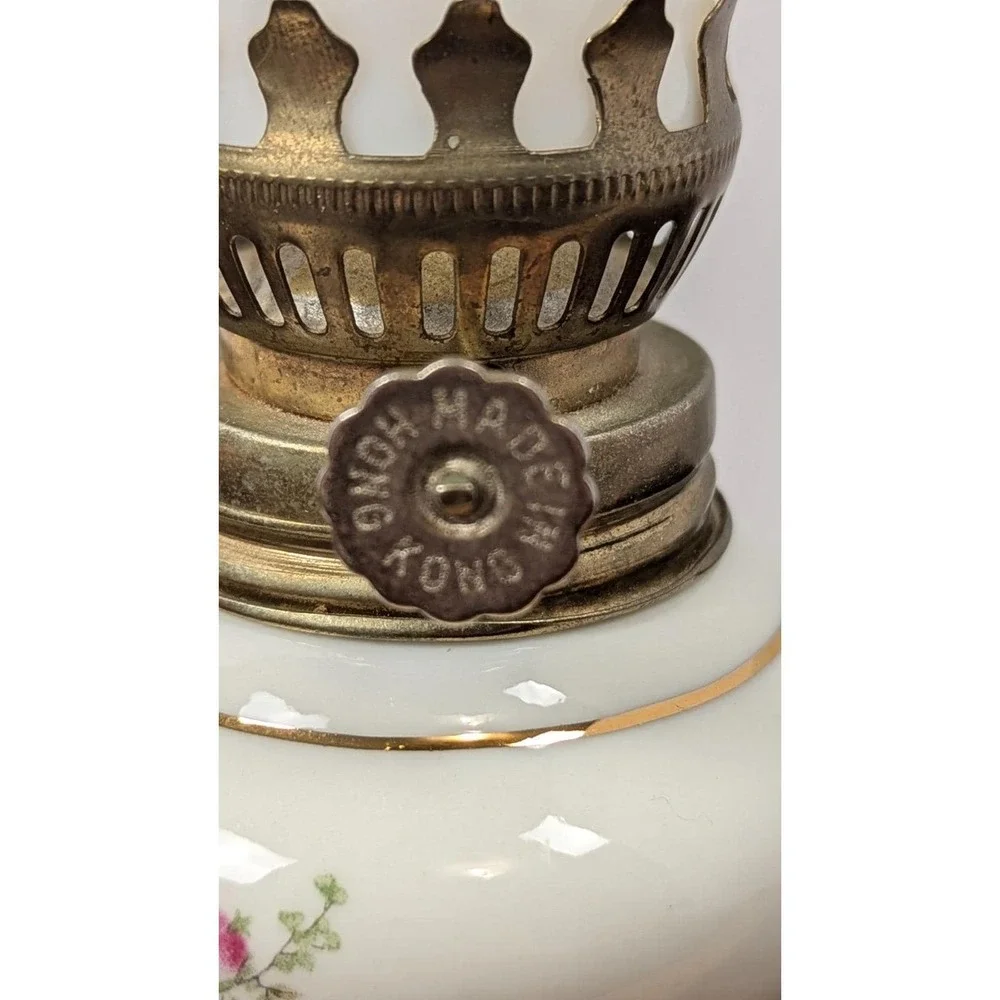 Vintage Mini Milk Glass Hurricane Oil Lamp Floral Rose Hong Kong